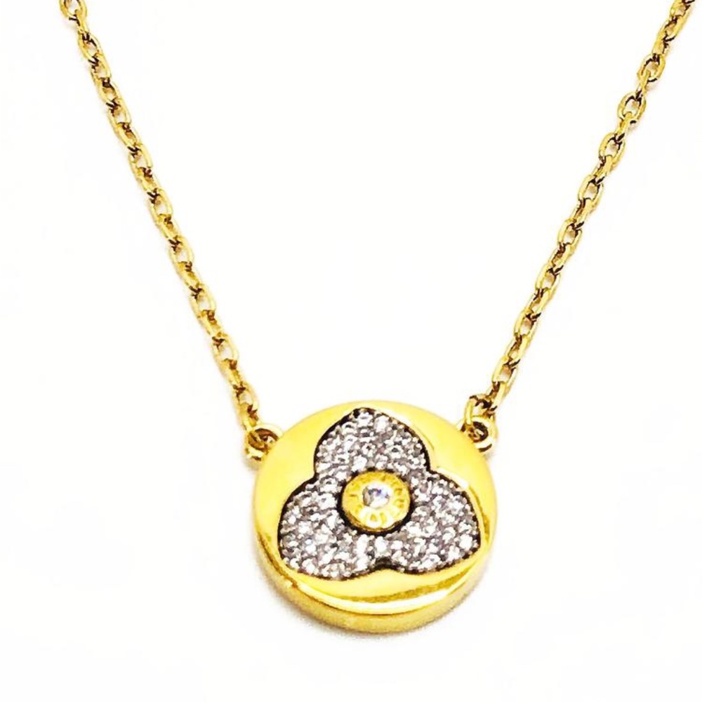 NEW Henri Bendel GOLD Pave Petal Pendant Necklace